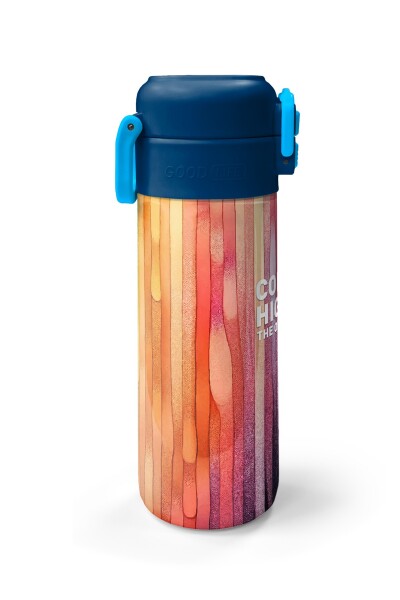Coral High Kids Lacivert Renkli Çizgili Desenli Pipetli ve Direkt İçim Çelik Termos 500 ml 31890 - 5