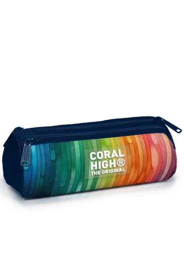 Coral High Kids Lacivert Renkli Çizgili Üç Bölmeli Kalem Çantası 11190 