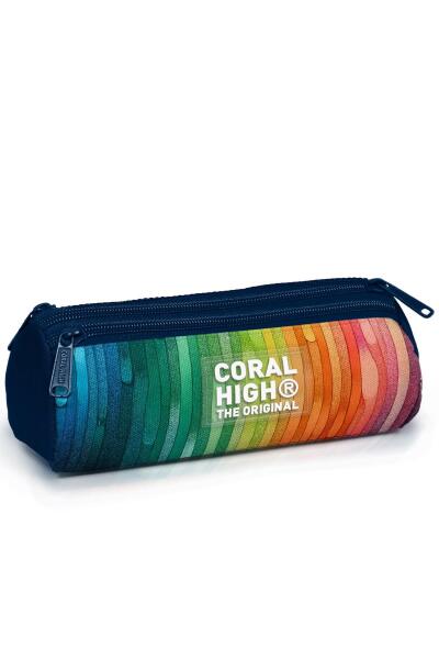 Coral High Kids Lacivert Renkli Çizgili Üç Bölmeli Kalem Çantası 11190 - 1