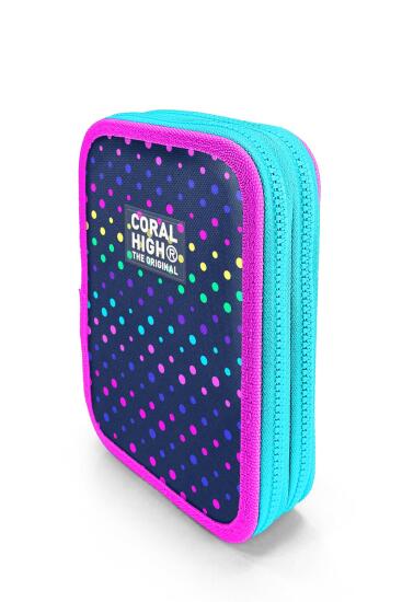 Coral High Kids Lacivert Renkli Puantiyeli Çift Katlı Kalem Çanta 11142 - 2