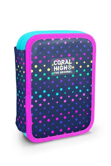 Coral High Kids Lacivert Renkli Puantiyeli Çift Katlı Kalem Çanta 11142 - Coral High KIDS