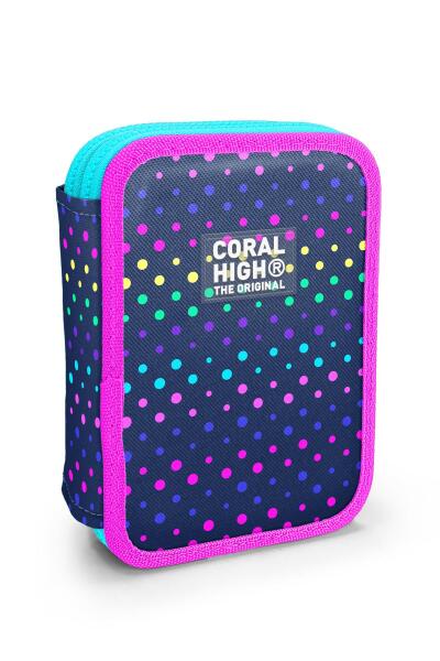 Coral High Kids Lacivert Renkli Puantiyeli Çift Katlı Kalem Çanta 11142 - 1