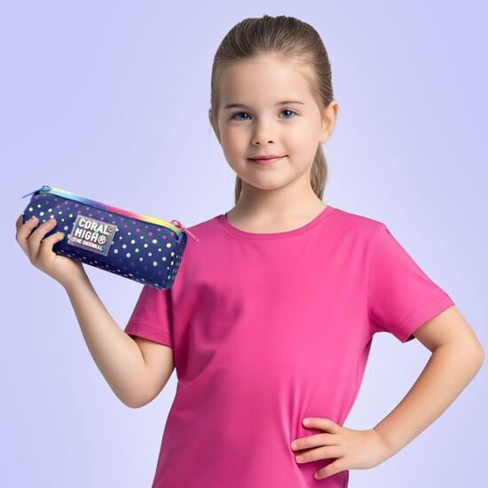 Coral High Kids Lacivert Renkli Puantiyeli Üç Bölmeli Kalem Çantası 11172 - 4