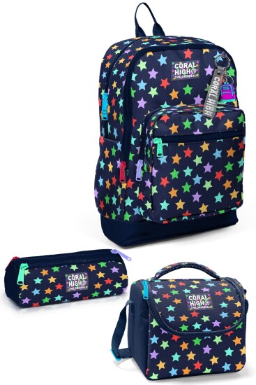 Coral High Kids Lacivert Renkli Yıldız Desenli 3’lü Okul Çanta Seti SET0133209 - Coral High