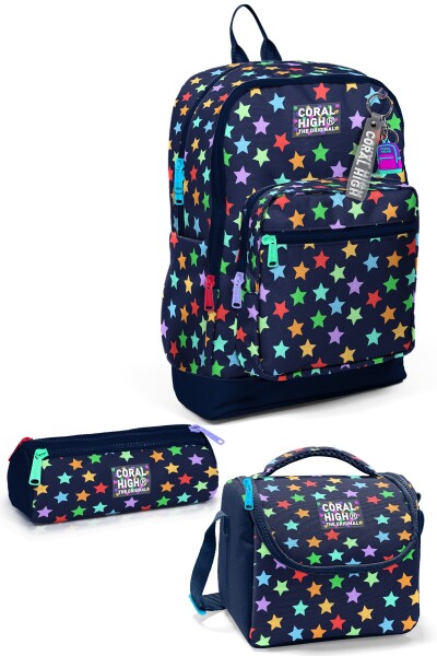 Coral High Kids Lacivert Renkli Yıldız Desenli 3’lü Okul Çanta Seti SET0133209 - 1