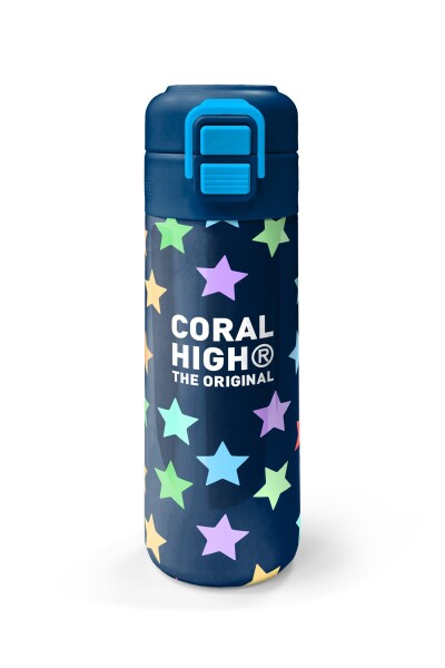 Coral High Kids Lacivert Renkli Yıldız Desenli Pipetli ve Direkt İçim Çelik Termos 500 ml 38109 - 4