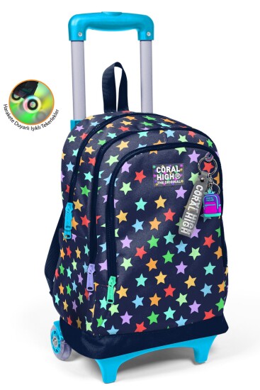 Coral High Kids Lacivert Renkli Yıldız Desenli Üç Bölmeli Çekçekli Okul Sırt Çantası 34009 