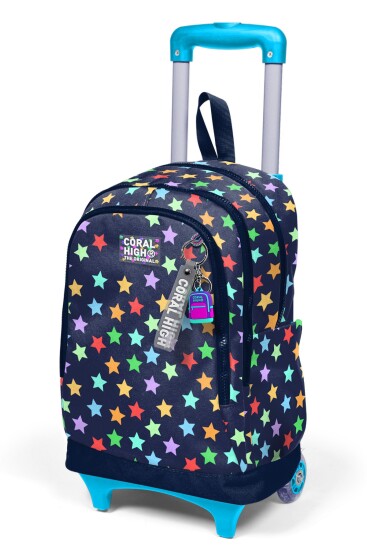 Coral High Kids Lacivert Renkli Yıldız Desenli Üç Bölmeli Çekçekli Okul Sırt Çantası 34009 - 6