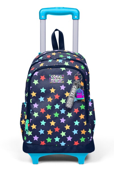 Coral High Kids Lacivert Renkli Yıldız Desenli Üç Bölmeli Çekçekli Okul Sırt Çantası 34009 - 8