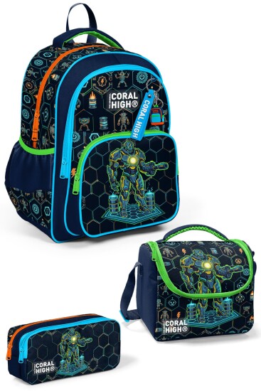 Coral High Kids Lacivert Robot Desenli 3'lü Okul Çanta Seti SET0133246 - Coral High