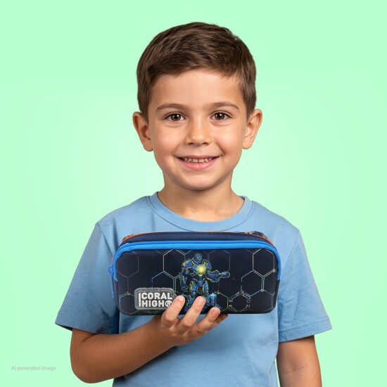 Coral High Kids Lacivert Robot Desenli İki Bölmeli Kalem Çantası 31046 - 4