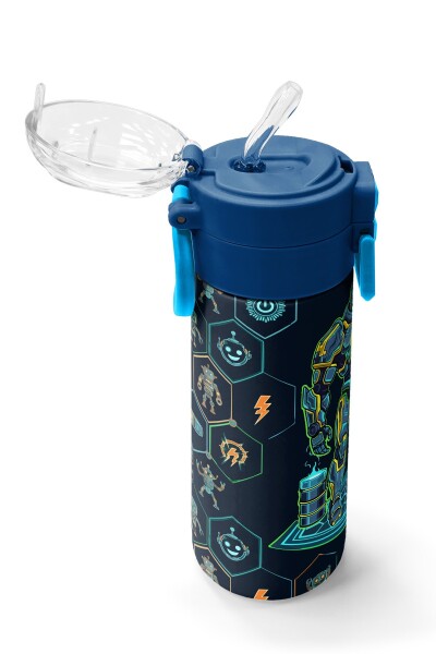 Coral High Kids Lacivert Robot Desenli Pipetli ve Direkt İçim Çelik Termos 500 ml 38128 - 5