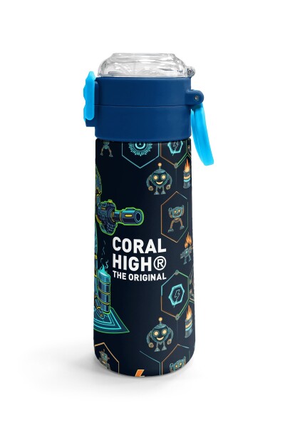 Coral High Kids Lacivert Robot Desenli Pipetli ve Direkt İçim Çelik Termos 500 ml 38128 - 3