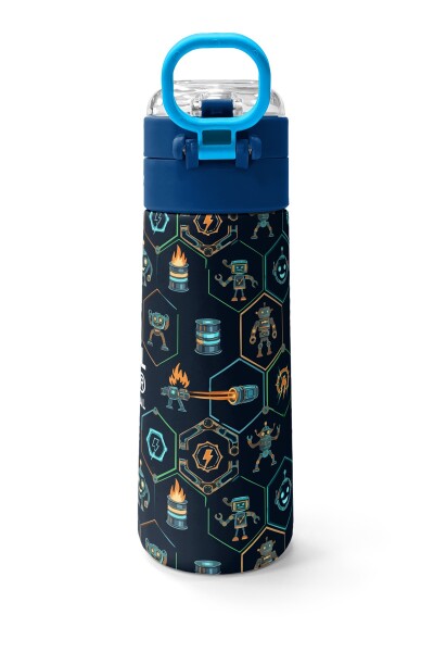 Coral High Kids Lacivert Robot Desenli Pipetli ve Direkt İçim Çelik Termos 500 ml 38128 - 4