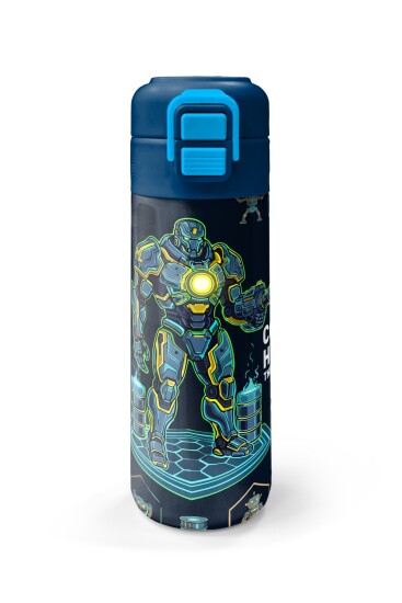 Coral High Kids Lacivert Robot Desenli Pipetli ve Direkt İçim Çelik Termos 500 ml 38128 - 4