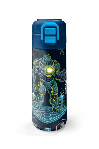 Coral High Kids Lacivert Robot Desenli Pipetli ve Direkt İçim Çelik Termos 500 ml 38128 - 4