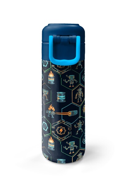 Coral High Kids Lacivert Robot Desenli Pipetli ve Direkt İçim Çelik Termos 500 ml 38128 - 7