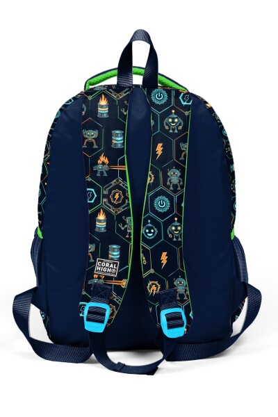 Coral High Kids Lacivert Robot Desenli Üç Bölmeli Okul Sırt Çantası 33246 - 2