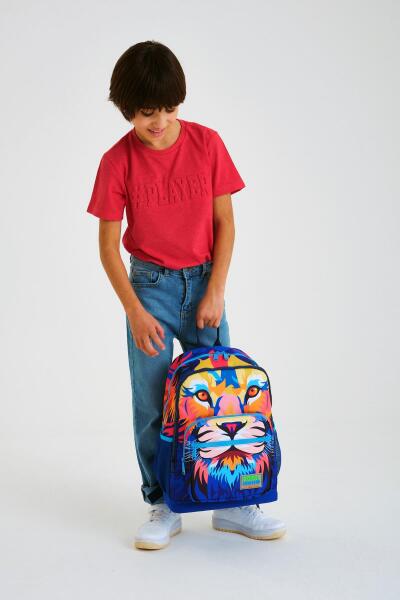 Coral High Kids Lacivert Saks Aslan Desenli Dört Bölmeli Okul Sırt Çantası 23741 - 7