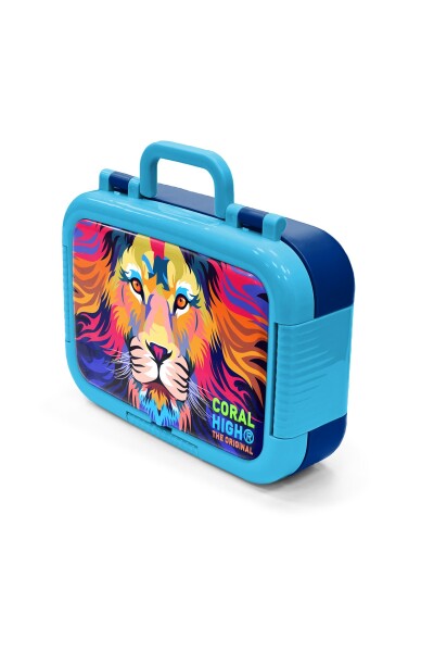 Coral High Kids Lacivert Saks Aslan Desenli Paslanmaz Çelik Beslenme Kabı 39251 - 4