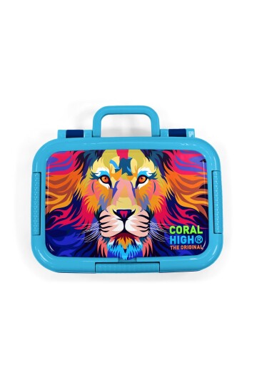 Coral High Kids Lacivert Saks Aslan Desenli Paslanmaz Çelik Beslenme Kabı 39251 - 5
