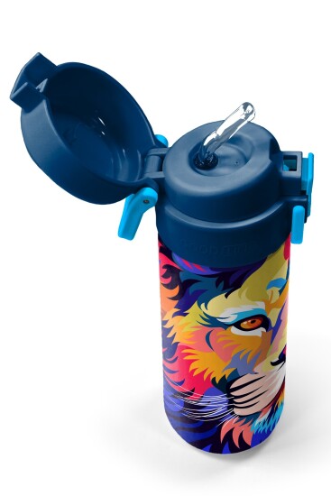 Coral High Kids Lacivert Saks Aslan Desenli Pipetli ve Direkt İçim Çelik Termos 500 ml 31787 - 2