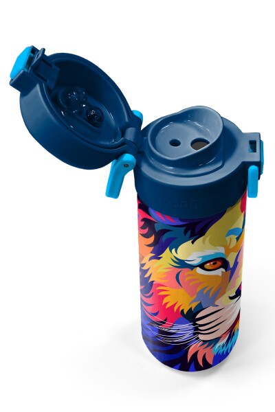 Coral High Kids Lacivert Saks Aslan Desenli Pipetli ve Direkt İçim Çelik Termos 500 ml 31787 - 3