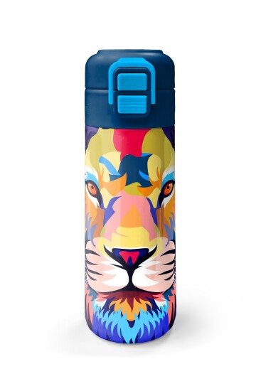Coral High Kids Lacivert Saks Aslan Desenli Pipetli ve Direkt İçim Çelik Termos 500 ml 31787 - 4