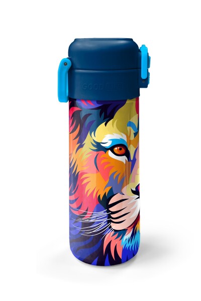 Coral High Kids Lacivert Saks Aslan Desenli Pipetli ve Direkt İçim Çelik Termos 500 ml 31787 - 5