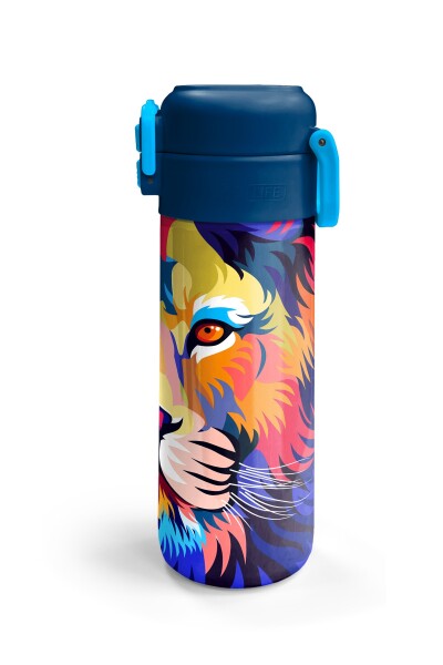 Coral High Kids Lacivert Saks Aslan Desenli Pipetli ve Direkt İçim Çelik Termos 500 ml 31787 - 6