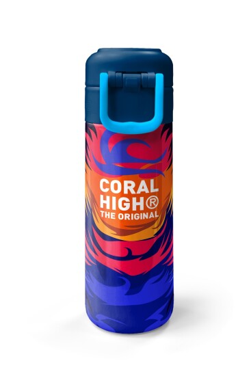 Coral High Kids Lacivert Saks Aslan Desenli Pipetli ve Direkt İçim Çelik Termos 500 ml 31787 - 7