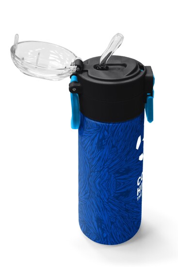 Coral High Kids Lacivert Saks Futbol Desenli Pipetli ve Direkt İçim Çelik Termos 500 ml 31897 - 5