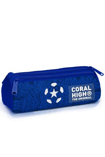 Coral High Kids Lacivert Saks Futbol Desenli Üç Bölmeli Kalem Çantası 11197 - Coral High KIDS