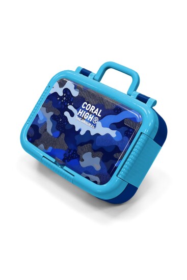 Coral High Kids Lacivert Saks Kamuflaj Desenli Paslanmaz Çelik Beslenme Kabı 39196 - 1