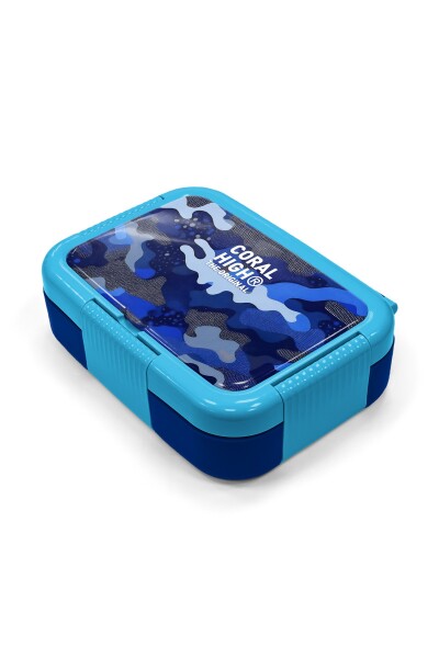 Coral High Kids Lacivert Saks Kamuflaj Desenli Paslanmaz Çelik Beslenme Kabı 39196 - 2
