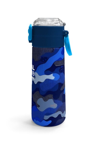 Coral High Kids Lacivert Saks Kamuflaj Desenli Pipetli ve Direkt İçim Çelik Termos 500 ml 31889 - 3