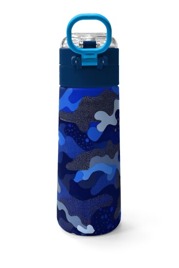 Coral High Kids Lacivert Saks Kamuflaj Desenli Pipetli ve Direkt İçim Çelik Termos 500 ml 31889 - 4