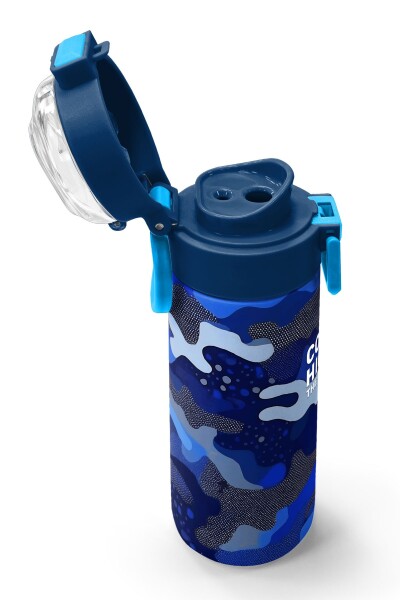 Coral High Kids Lacivert Saks Kamuflaj Desenli Pipetli ve Direkt İçim Çelik Termos 500 ml 31889 - 6