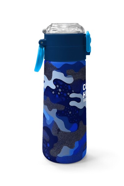 Coral High Kids Lacivert Saks Kamuflaj Desenli Pipetli ve Direkt İçim Çelik Termos 500 ml 31889 - 2
