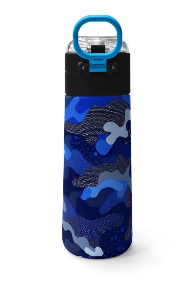 Coral High Kids Lacivert Saks Kamuflaj Desenli Pipetli ve Direkt İçim Çelik Termos 500 ml 31889 - 4