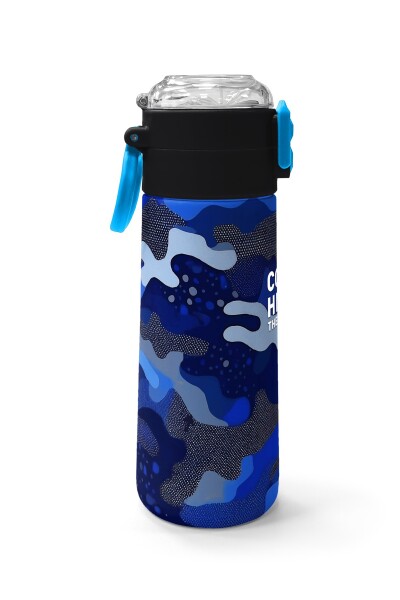 Coral High Kids Lacivert Saks Kamuflaj Desenli Pipetli ve Direkt İçim Çelik Termos 500 ml 31889 - 2