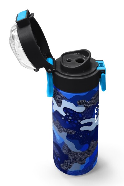 Coral High Kids Lacivert Saks Kamuflaj Desenli Pipetli ve Direkt İçim Çelik Termos 500 ml 31889 - 6