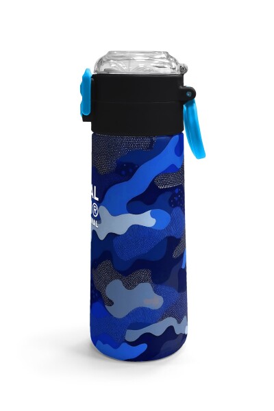 Coral High Kids Lacivert Saks Kamuflaj Desenli Pipetli ve Direkt İçim Çelik Termos 500 ml 31889 - 3