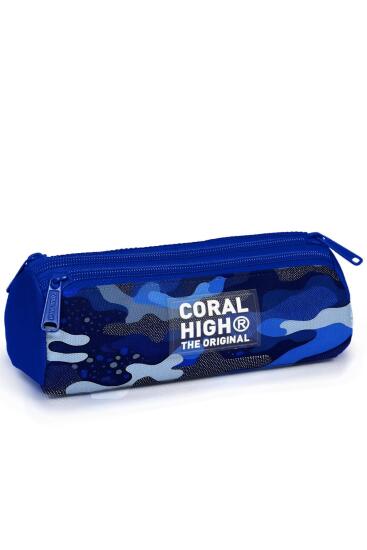 Coral High Kids Lacivert Saks Kamuflaj Desenli Üç Bölmeli Kalem Çantası 11189 - Coral High KIDS