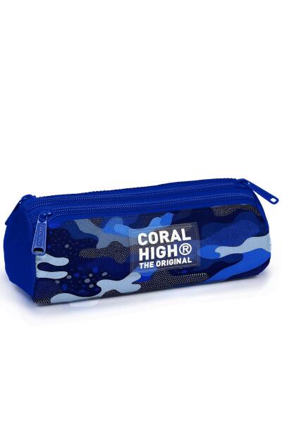Coral High Kids Lacivert Saks Kamuflaj Desenli Üç Bölmeli Kalem Çantası 11189 - 1