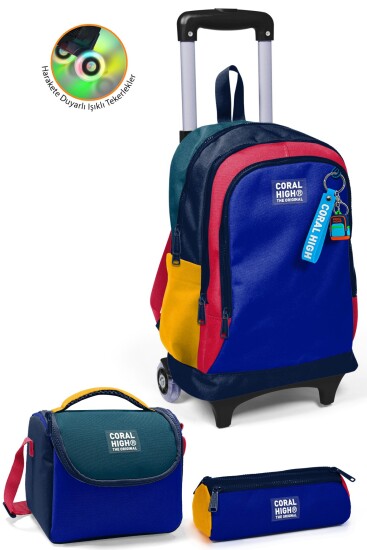 Coral High Kids Lacivert Sarı Kırmızı Çekçekli 3'lü Çanta Seti SET0134022 