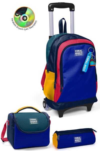 Coral High Kids Lacivert Sarı Kırmızı Çekçekli 3'lü Çanta Seti SET0134022 - 1
