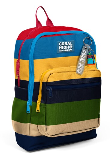 Coral High Kids Lacivert Sarı Kırmızı Çizgi Desenli 3’lü Okul Çanta Seti SET0133212 - 2