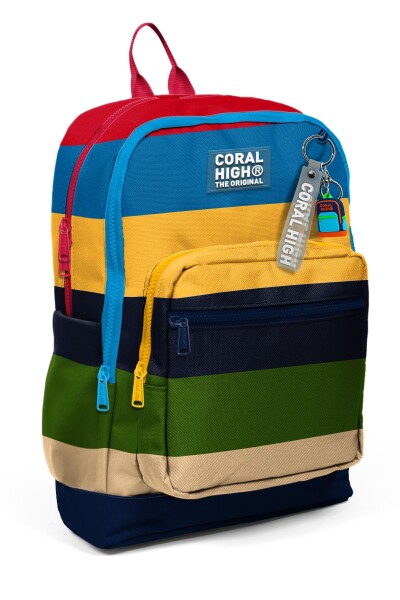 Coral High Kids Lacivert Sarı Kırmızı Çizgi Desenli 3’lü Okul Çanta Seti SET0133212 - 2