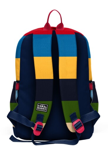 Coral High Kids Lacivert Sarı Kırmızı Çizgi Desenli Okul Sırt Çantası 33212 - 2